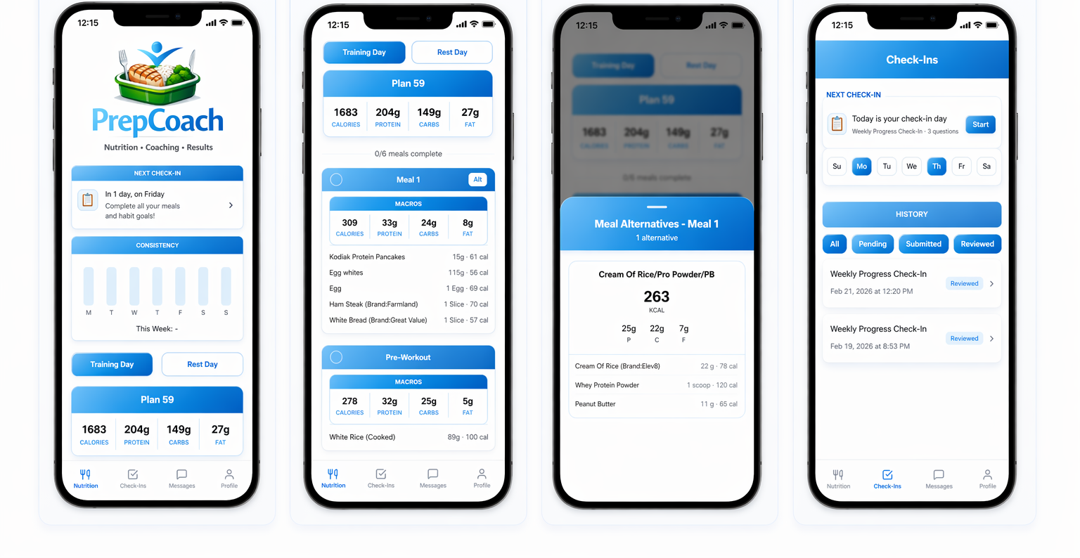 PrepCoach client app access screens